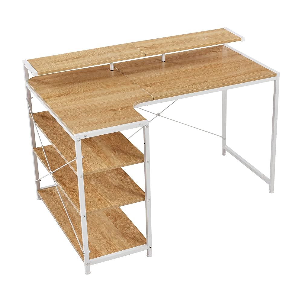 【ナチュラル】パソコンデスク L字 120cm 3段ラック付 ハイデスク付き パソコンデスク L字 120cm 3段ラック付 ハイデスク付き デスク